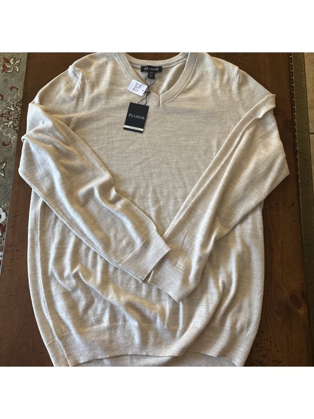 Jos A Bank Beige Tailored Fit V-neck Merino Wool Sweater Size 2XL NWT